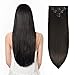 ABCBAOBAO 16 Inch Clip in Hair Extensions Natural Black Color Real Remy Straight Clip in Human Hair Extensions Clip On Extensions Human Hair 7pcs 120g 16 Clips Natural Hair Extension #1B