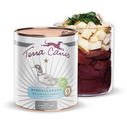Terra Canis Ente mit Petersilienwurzel - Hypoallergen Nassfutter, 800g I Premium Hundefutter in 100% Lebensmittelqualität Aller Rohstoffe I Allergenarm, Getreide & glutenfrei