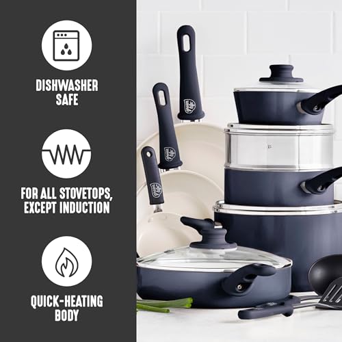 Image of GreenLife 16 Piece Ceramic Nonstick Pots & Pans Cookware Set, Black & Cream