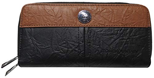 Stone Mountain Nancy Double Zip Around Leather Checkbook Wallet Black/Tan #TOP8