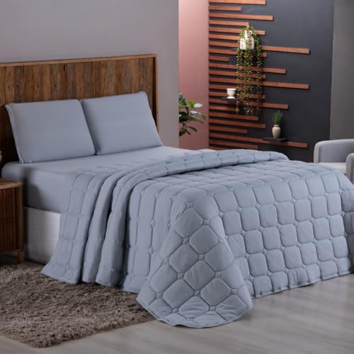 Colcha Kit Cobre Leito Malha 100% Algodão Solteiro, Casal, Queen e King Size. (Cinza, Casal)