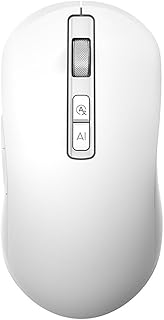 ماوس لاسلكي قابلة للشحن مزدوج الوضع بتقنية البلوتوث / 2.4 جيجاهرتز مع ميكروفون – زر تشغيل/إيقاف – دقة 4000 نقطة في البوصة – تصميم خفيف ومريح لمكتب الأعمال، اللون: أبيض
