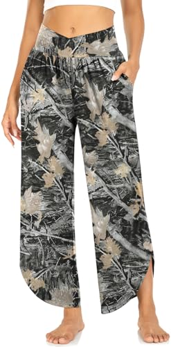 Image of TARSE Women's Wide Leg Yoga Pants Cross High Waist Flowy Split with Pockets | Comfy Lightweight Stretch, Flare Hem Cropped, Loose Dance Pants, Travel & Lounge, Everyday Casual Wear