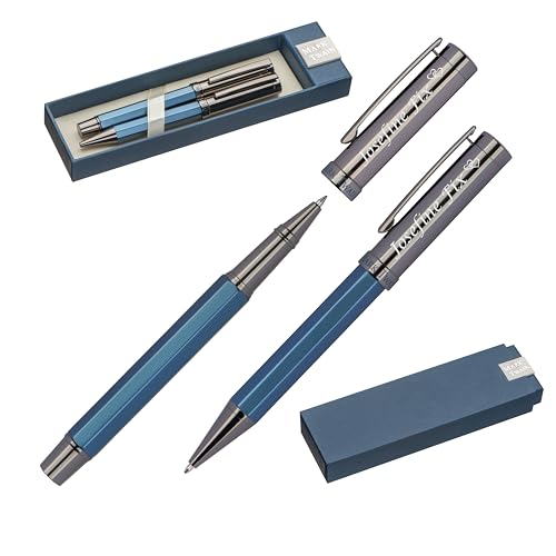 Set d'écriture Mark Twain personnalisé, stylo à bille roller écriture bleue