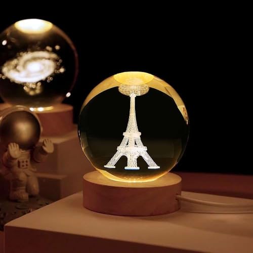 Image of UCRAVO Eiffel Tower Crystal Ball Creative Small Gift Crystal Ball Small Night Lamp with Light-Emitting Base Paperweight Display Sculpture Home Decor Gifts for Women Friends Carving Decoration