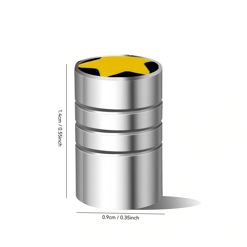 4-Pack Valve stem caps tire Decor, Yellow Five-Pointed Star, Thickened Brass, Universal fit for Cars Trucks Motorcycles, enhances Style, Durable, No More Dullness