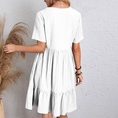 Vestido feminino solto gola V manga curta férias praia havaiano plissado básico vestido de verão par