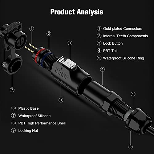 2 Pin Connector Waterproof Connector, Industrial Solder Power Connector, Aviation Cable Connector For Automotive, Marine, Lights And Other Indoor/Outdoor Electrical Wire Connections(Plastic) #TOP2