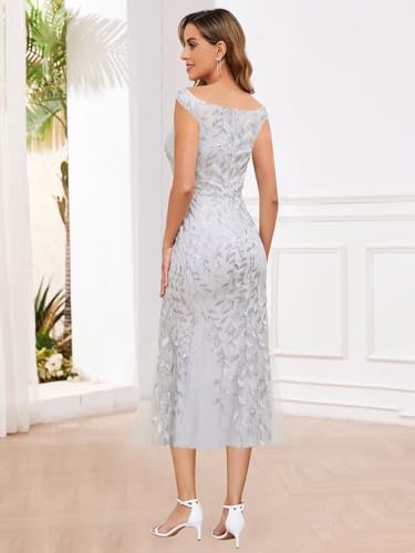 Lace Appliques Mother of The Bride Dress Tea Length Mermaid Sequin Off Shoulder Formal Evening Gowns2