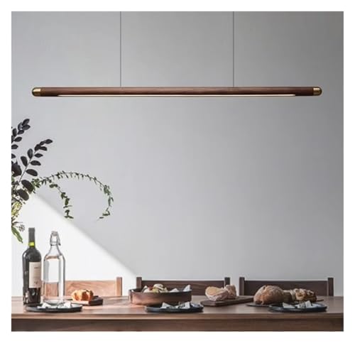 Luminaire suspendu linéaire en bois pour éclairer un grand salon