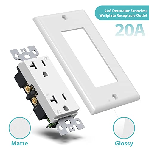Webang 20-Amp 125V Decorator Wall Outlet, Tamper-Resistant Duplex Receptacle For Residential & Commercial Use, Wall Plate Included, 2-Pole, 3-Wire Self-Grounding, Etl Listed, 10 Pack White #TOP4