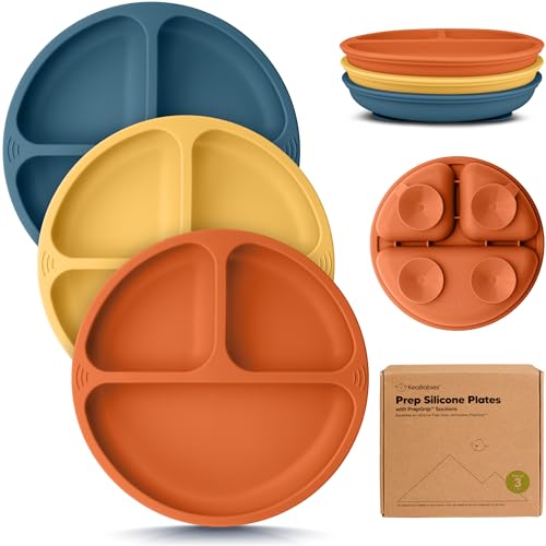 Image of KeaBabies Suction Plates for Baby, Toddler - 3-Pack 100% Silicone Toddler Plates with Suction, Divided, BPA-Free Baby Led Weaning Essentials for Kids, Dishwasher, Microwave Safe, Durable (Valiant)