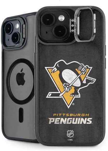Skinit Kickstand Phone Case Compatible with iPhone 13 - Officially Licensed NHL Pittsburgh Penguins Distressed Design