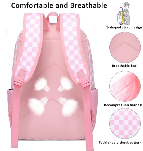 Joyfulife Pink Checkered Backpack for Girls Backpack with Lunch Box Water Resistant Preschool Primary Elementary Bookbags for Girls Kids School Bags Set by Joyfulife - Used condition - Image 5