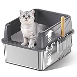 Stainless Steel Litter Box, 17.4'' x 13.5'' x 8.5'' Metal Kitty Litter Box for Small Cats Kitten High Sided Litter Boxs with Scoop Open Top Low Entry Easy to Clean Non-Sticky Anti-Leakage