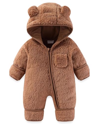 JiAmy Winter Baby-Strampler, Fleece Baby-Overall mit Kapuze, Neugeborenes...