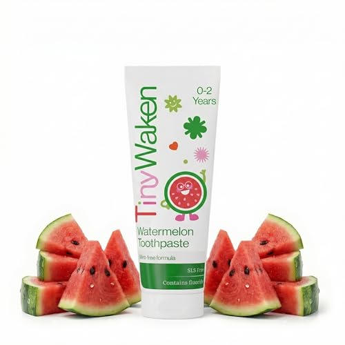 Waken Tiny Baby Toothpaste Watermelon Fluoride Tooth Paste Mint-Free & SLS Free Gentle Toothpaste for Babies & Toddlers 02 Low-Foaming & Vegan-Friendly 75ml