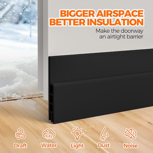 Holikme Door Draft Stopper Under Door Draft Blocker Insulator Doors Sweep Weather Stripping Noise Stopper Strong Adhesive, Black