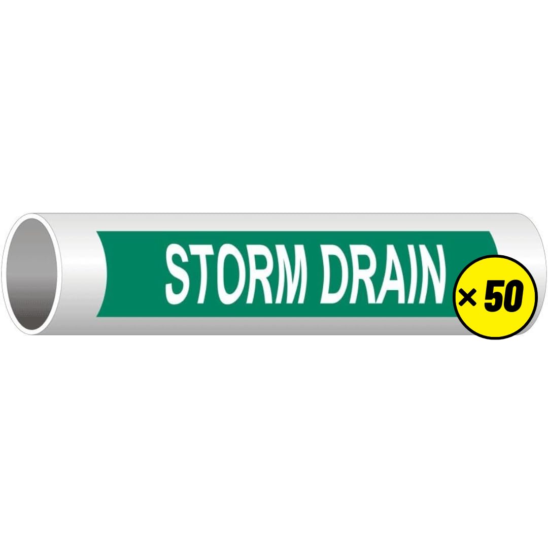 ComplianceSigns. com Storm Drain (White Legend On Green Background) ASME A13.1 - Calcomanía de etiqueta para tuberías, 12 x 2.5 pulgadas, paquete de 50 unidades