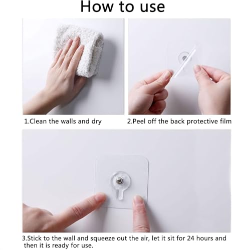 Image of 24 Pack Adhesive Wall Hooks, Wall Hangers Without Nails, No Damage Picture Hooks Waterproof and Rustproof to use Inside Kitchen, Bathroom, Home and Office (8mm)