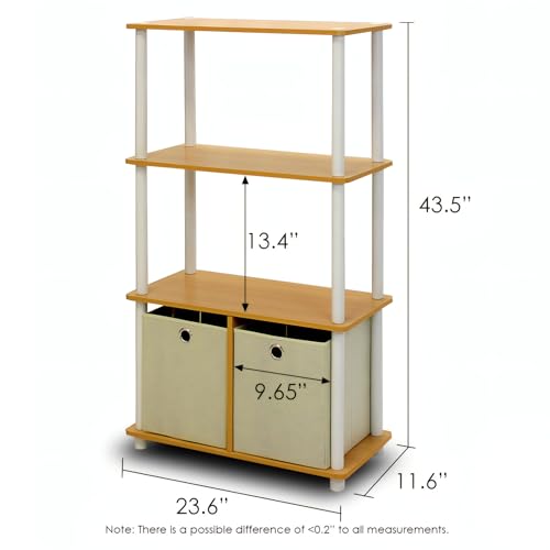 Furinno Go Green 4-Tier Multipurpose Storage Rack Shelving Unit with Bins (Set of 2), Beech