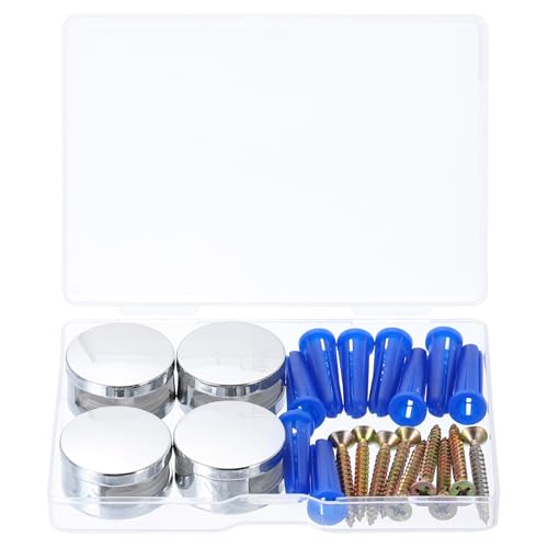 Image of uxcell 4 Pcs Frameless Mirror Mounting Hardware, Zinc Alloy Mirror Holders Mirror Mounting Clips Mirror Hanging Holders Brackets Kit with Screws & Anchors for Bathroom, Silver