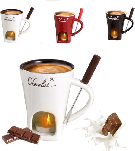 Chocolate Fondue Mugs Contain Fondue Bliss Cup & Forks, Chocolate Melting Cup, Mini Chocolate Fondue Set Without Tealights, Fondue Cups with Forks for Date Night Birthday Wedding Gifts (White)