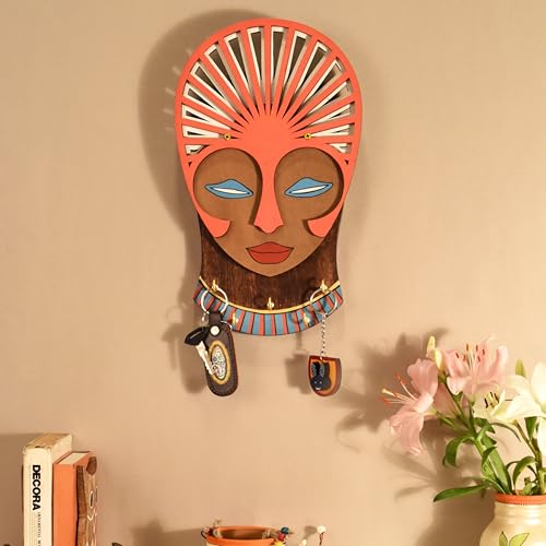 Image of AAKRITI ART CREATIONS Key Holder, Viona Key Hanger | Rustic Wooden Wall Organizer with 5 Hooks | New Home Gifts | Multifunctional Entryway Decor Item