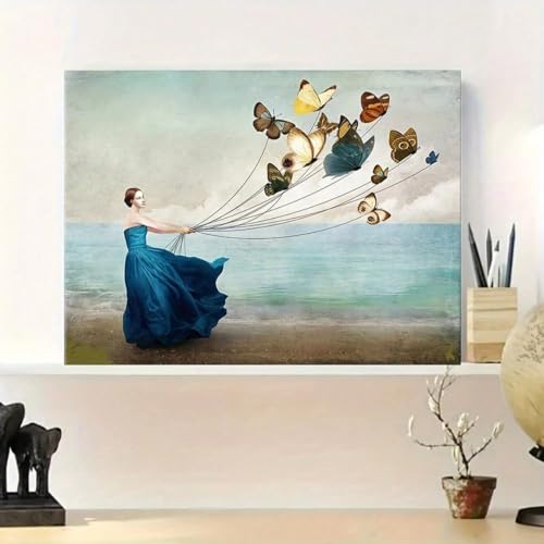 Toile surréaliste femme aux papillons pour décorer la chambre