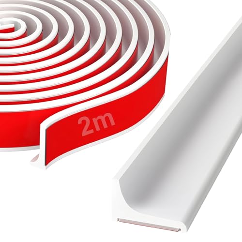 Herkindness Goma Mampara Ducha, 2m Copete Encimera Cocina, Blanco Copete Encimera Cocina, Recortable Junta Mampara Ducha, Para Encimeras De Cocina, Fregaderos, Repisas De Ventana