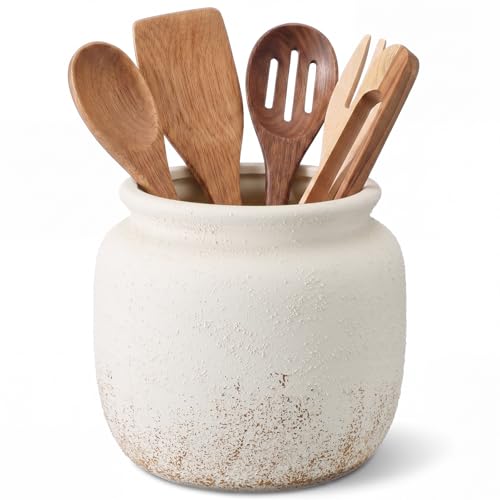 Qinyoung Ceramic Kitchen Utensil Holder Modern 6 Inch, Beige