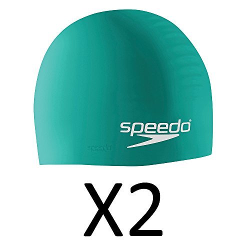 Speedo Adult Solid Silicone Dome Swim Cap, Dark Teal, One-Size Stretch (2-Pack)