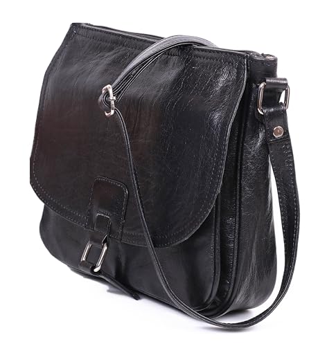 Leeray Women's Real Leather Crossbody Bag – Adjustable Long Strap Shoulder Satchel Handbag Bags (Black)