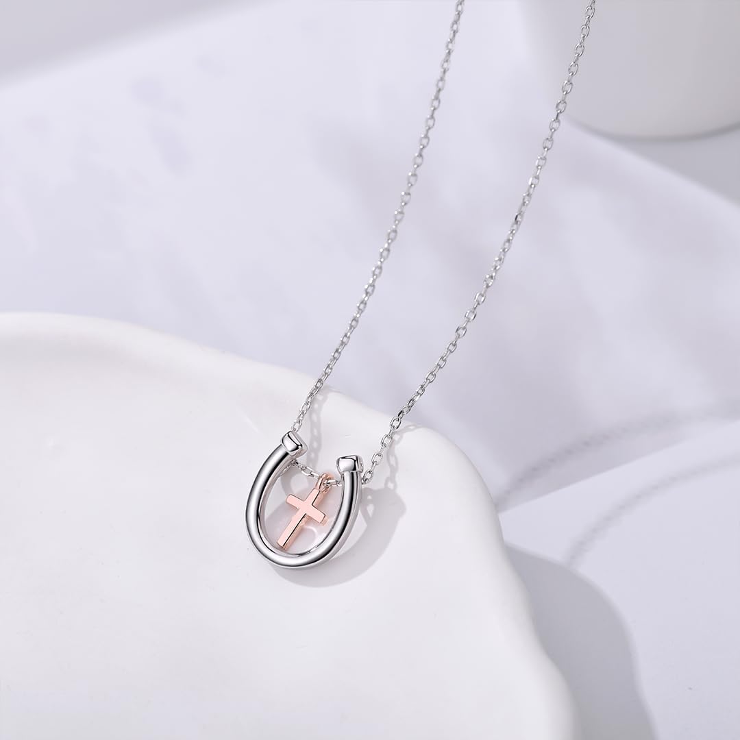 Horseshoe/Horse Stirrup Necklace for Women Cross Equestrian Jewelry Gifts for Women - Image 4