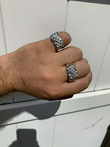 Solid 925 Sterling Silver Men's Silver Nugget Ring - Iced Out - Pinky Or Ring Finger - Sizes 7-13 (9) #TOP6