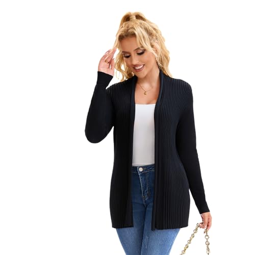 Women's Ribbed Open Front Cardigan, Soft Knit Long Sleeve Lounge Office Essential Sweater Year Round Versatile4