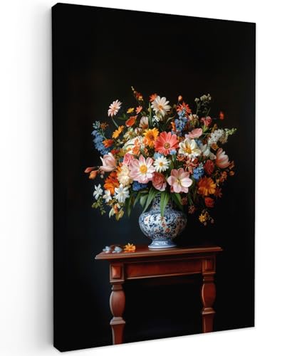 MuchoWow© Impression sur Toile Decoration Murale Peinture 60x90 cm Tableaux Decoratifs Muraux Déco Chambre Tableau Salon Bouquet Fleurs Rose Vase
