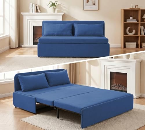 Image of BALUS 2 in 1 Queen Size Sleeper Chair Pull Out Sofas Couch with Pullout Beds, 43 inch W Convertible Guest Sleepers Chair Bed Sofabed with Pillows and Mattress for Living Room Apartment Loft, Blue