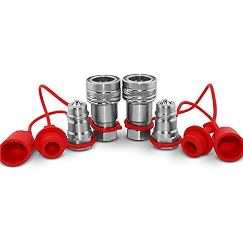 Summit Hydraulics 1/2" Ag ISO 5675 Hydraulic Quick Connect Tractor Couplers, Poppet Pioneer Style w/Dust Caps, 2 Sets Cover