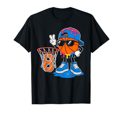 8th Birthday Boy Basketball Ice Cream Drip 8 Year Old Party T-Shirt