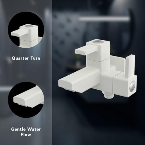 Image of RN PTMT Superior Plastic Faucet 2 in 1 Bib Cock Tap for Bathroom | Wall Mount Tap for Bathroom & Outdoor with Flange (White) RNVIP01A16 | 20mm(3 /4 inch) Cartridge