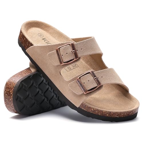 Image of KIDMI Unisex Summer Sandals Arch Support Cork Footbed Slide Sandals with Double Adjustable Buckle for Women Men