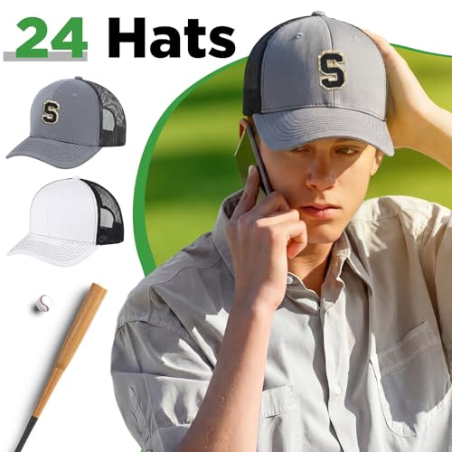 Image of Suhine 24 Pcs Blank Trucker Hat Bulk Unisex Mesh Baseball Cap for Sublimation Embroidery Vintage Adjustable Hat for Men Women