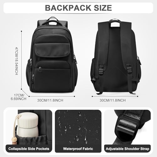 Cute Black School Backpack for Teens Girls Boys Waterproof School Bag Basic Backpack for College Students Multi Pocket Backpack Lightweight Casual Daypack Backpacks for Women Men2