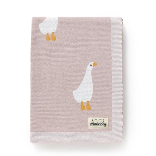mimixiong Baby Blanket Knit Receiving Boys Girls Blanket Soft Cotton Neutral Blanke for Swaddle Crib Stroller with Cute Goose