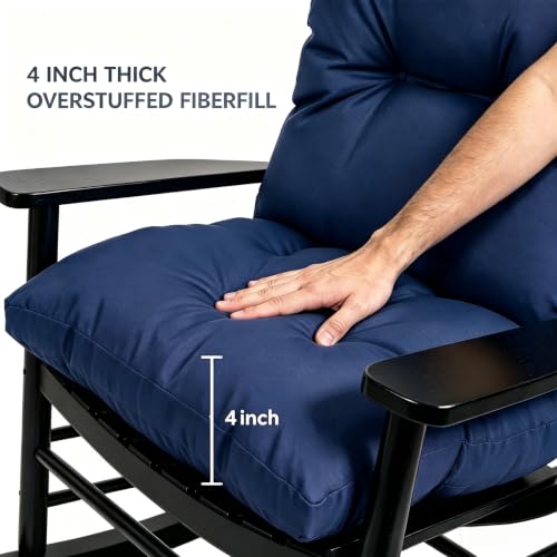 Image of QILLOWAY Tufted Outdoor Chair Cushion Set of 2, Waterproof 43x20x4 Inch Non Slip Replacement Pad for Wicker Lounge Patio Furniture, Navy