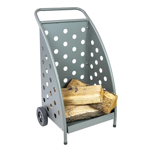 Sunnydaze Firewood Log Cart with Wheels - Indoor or Outdoor Firewood Rack - Gray Powder-Coated Steel - 110 lb Capacity - 34" H