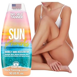 Tanning Bed Lotion, Dark Tan Accelerator, Outdoor Indoor Tanning Lotion without Bronzer, No DHA White Tanning Lotion, Natural Bronzing Coconut Sun Kissed Lotion, Sun Proverbs by Elegant Sun