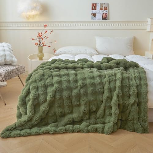 LIFEREVO Fluffy Faux Rabbit Fur Bubble Throw...