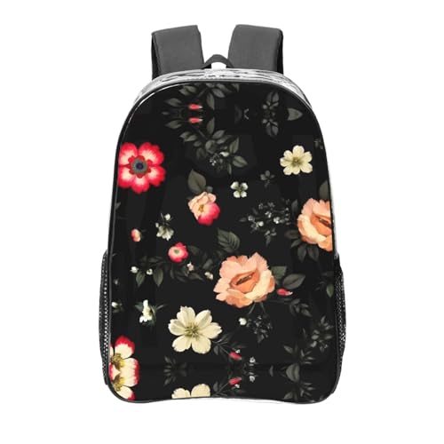 Sac à dos transparent résistant en PVC avec bretelles robustes et motif fleurs